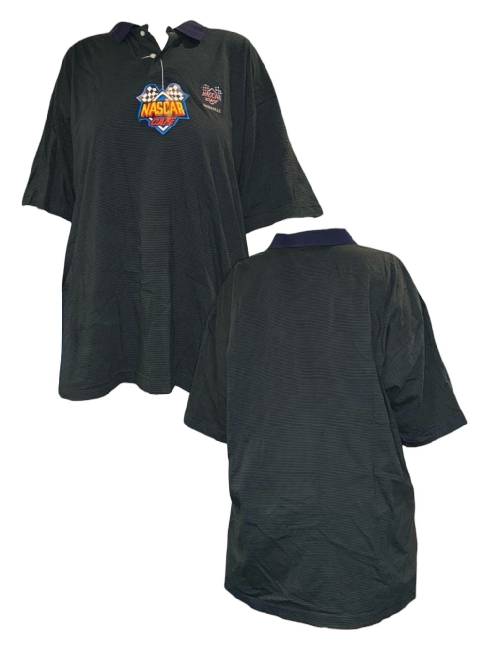 Nascar Black Polo with Navy Contrast Collar